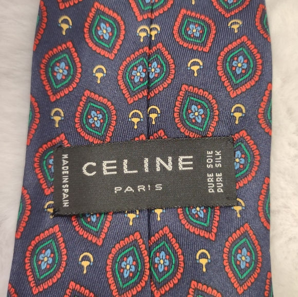 CELINE Men's Multi-Colored Silk Tie - Picture 4 of 7